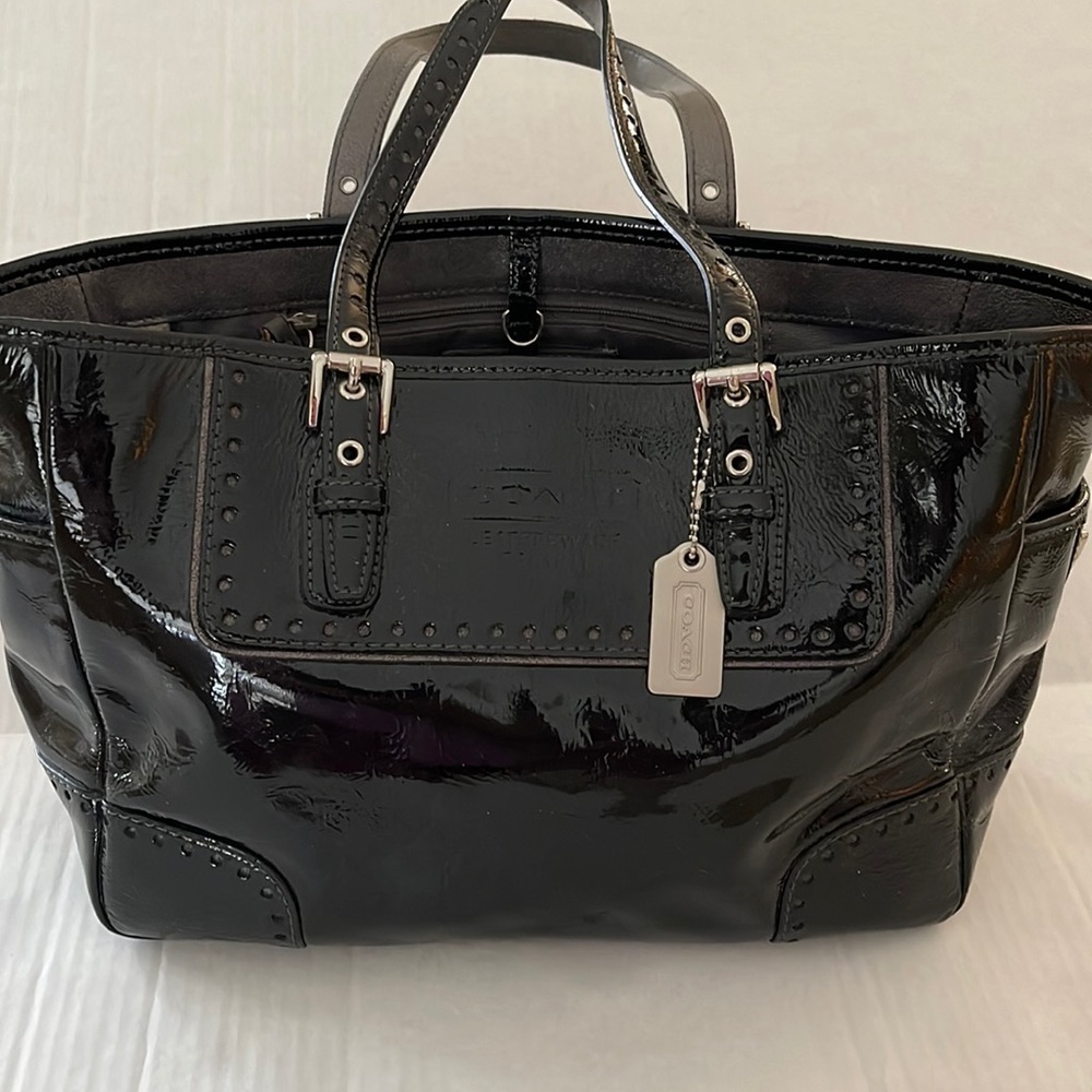COACH Shiny Black Patent Leather Shoulder Bag